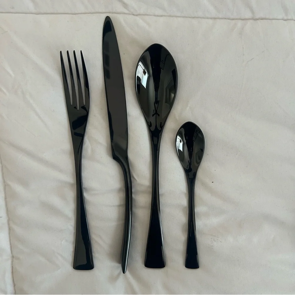 Kaya 4 Piece Premium Black Flatware Set Service for 1 Kitchen Cutlery NIB